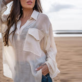 Women Bohemian Shirts Women's Summer Casual Long Sleeve Cotton Linen Shirt