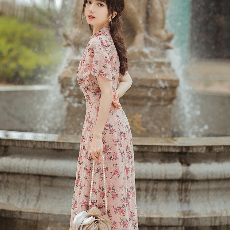 Women's cottagecore Dress Pink Small Floral Dress Women's Summer Skirt