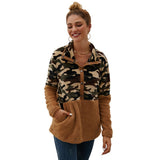 Women Sherpa Jacket Brushed Hoody Women Fall/Winter Camouflage Stitching Short Plush Top