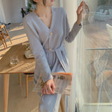 Fairy Dress Knitted Dress for Women Autumn and Winter Lacing French Style V-neck Inner Wear Bottoming Skirt Fairy Skirt
