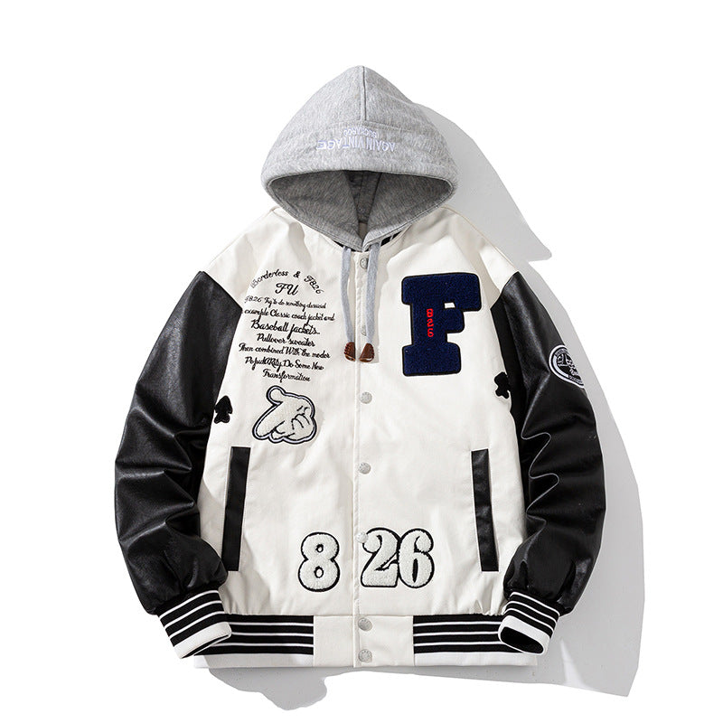 Varsity Jacket PU Leather Baseball Uniform for Women
