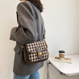 The Teacher Tote Houndstooth Commuter Small Square Bag Women's Bag Underarm Bag Shoulder Bag Messenger Bag