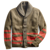 John Dutton Jacket Striped Color Matching Knitted Outer Lapel Zipper Cardigan Outerwear Sweater