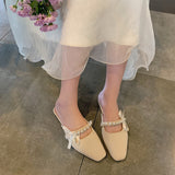 Nude Pumps Block Heel Bow Sandals