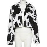 Women Dalmatian Coat Autumn and Winter Cows Pattern Plush Loose High Collar Women