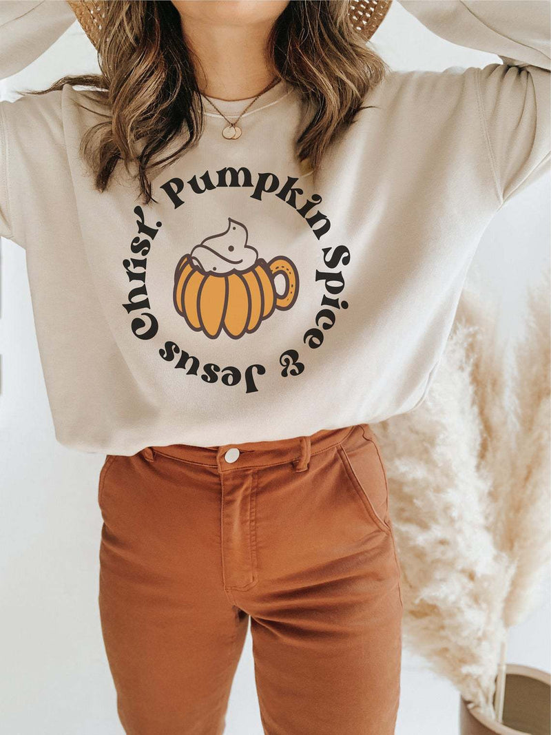 Halloween Costumes Jesus Pumpkin Pumpkin Printed Crew Neck Sweatshirt Female