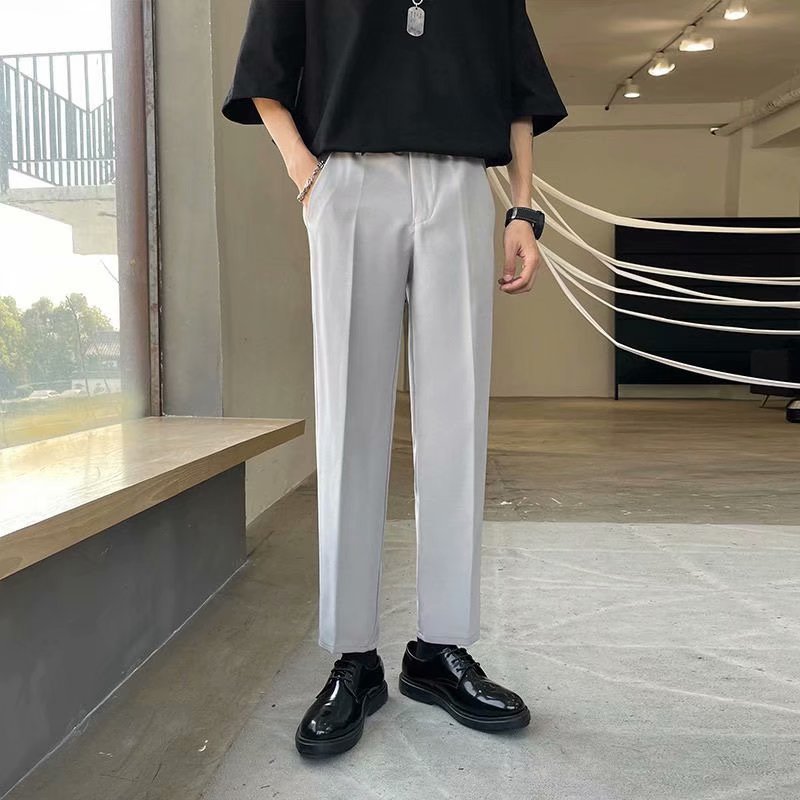 Men Suit Pants Straight Wide Leg Leisure Suit Pants