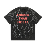 Present T Shirt Present Short Sleeve Men's Vintage Lightning Skull Wash Couple Trendy Brand T-shirt