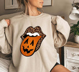 Halloween Costumes Lips Leopard Pumpkin Pumpkin Printed Crew Neck Sweatshirt Female