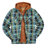 John Dutton Jacket Autumn and Winter Plaid Jacket Long-Sleeved Hooded Fake Two Pieces Cotton Padded Coat Men