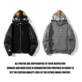 Shark Print Hoodie Digital Pixels Camouflage Color Matching Cap Jacket Sleeve Sweater Hooded Zipper Cardigan Outerwear