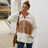 Women Sherpa Jacket Autumn and Winter Little Teddy Fur Color Matching Women's Coat Plush Jacket