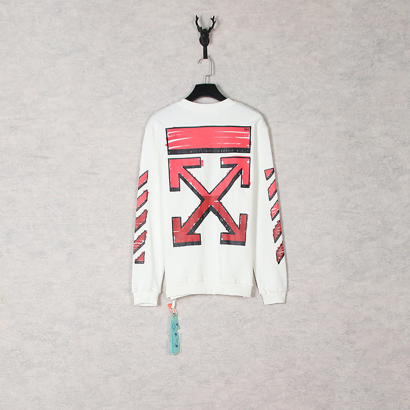 Off White Long Sleeve Round Neck Sweater Autumn And Winter Pattern Crew Neck Pullover Sweatshirt Pieces