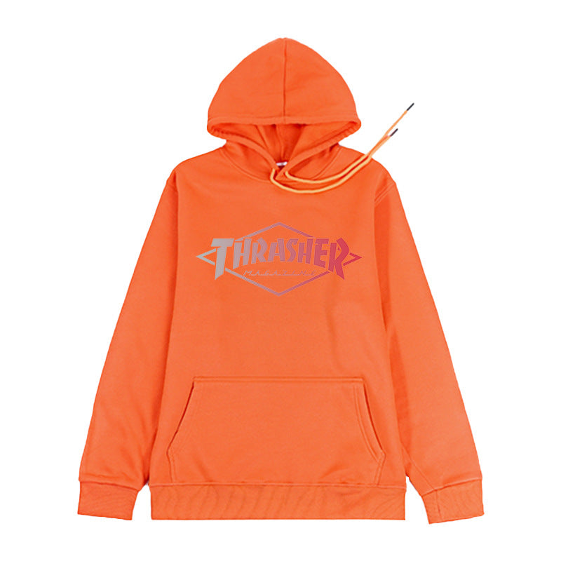 Thrasher Hoodie Sweater Flower Autumn and Winter Men's Clothing Solid Color Hoodie