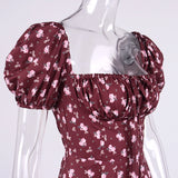 Women Summer Dresses Midi Dress Fashion Puff Sleeve Floral Dress