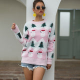Ugly Christmas Sweater Snowman Christmas Tree Knitwear Loose Long Sleeve Pullover Crew Neck Sweater Women