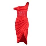 Bella Hadid Dress One-Shoulder Fold Split Dress