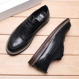 Indo Western Shoes Autumn Brogue Men's Shoes British round Head Thick Bottom Lace-up Youth Black Business Formal Casual Leather Shoes
