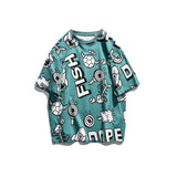 Graffiti Letter Short Sleeve T-shirt Men's Summer round Neck Half Sleeve Top Couple's Cotton All-Match Half Sleeve
