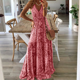 Women Bohemian Dress Sexy Sling Dress Holiday Floral Print Dress