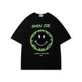 Men's T-shirt Summer High Street Loose Cartoon Smiley Face Short Sleeve T-shirt for Men