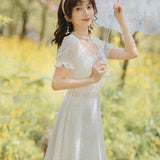 Women's Cottagecore Dress White Dress Long Dress for Women Summer