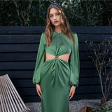Bella Hadid Dress Sexy Backless Lace up Gown Dress Hollow out Slightly Flared