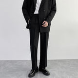 Seersucker Suit Loose Straight Elastic Waist Trousers