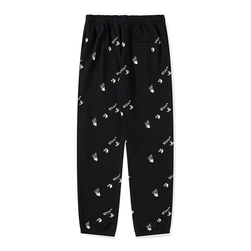 Off White Winter Pants Off Palm Letters Full Printed Terry Casual Trousers for Men and Women