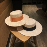 Straw Hat Hand-Woven Flat Straw Hat Women's Spring and Summer Top Hat