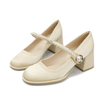 Nude Wide Fit Block Heels Vintage Mary Jane Shoes