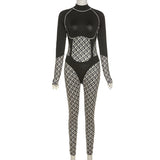 Women's Fashion Printed Color Contrast Patchwork High Waist Tight Sports Fitness Jumpsuit