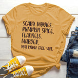 Halloween Costumes Murder Punpkin Pumpkin Fall Printed round Neck T-shirt for Women