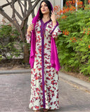 Muslim Women Stylish Kashibo Abaya Muslim Ladies Long Gown Islamic Clothing Jilbab Jalabiya Purple Loose Print Dress