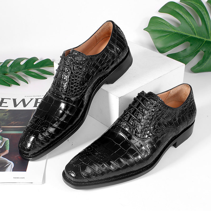 Indo Western Shoes Crocodile Leather Carved Business Leather Shoes Men's British Style Pointed Casual Shoes