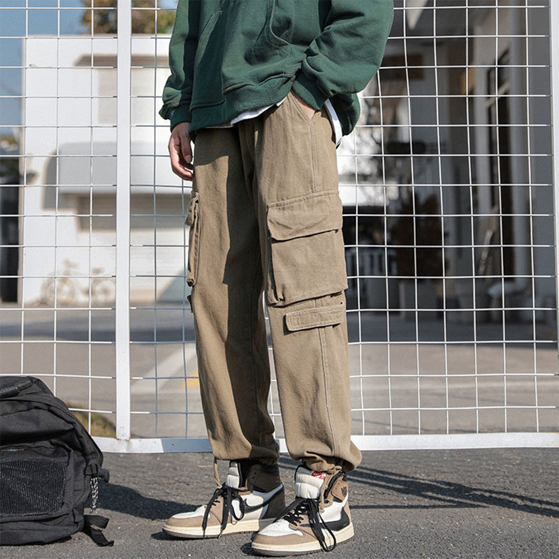 Men Cargo Pants Retro Loose-Fitting Wide-Leg Trousers