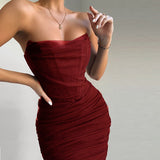Women Summer Dresses Midi Dress Summer Women's Mesh Wrapped Chest Midi Dress Summer