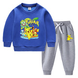 Children Pokemon Pikachu Hoodie & Pant Set Fleece Lined Padded Warm Keeping Winter Clothes Sweatershirt Suit