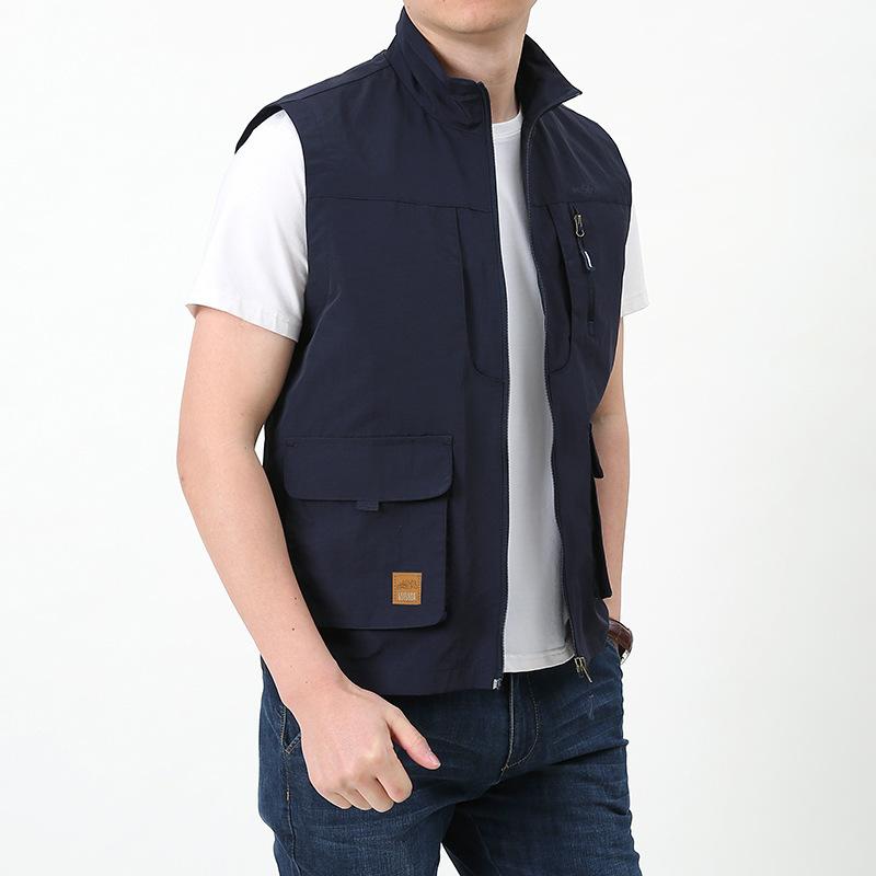 Men Utility Vest Work Zipper Tactical Work Vest Slim Pocket Jacket Vest Man Outdoor Leisure plus Size Workwear Loose Multi-Bag Jacket