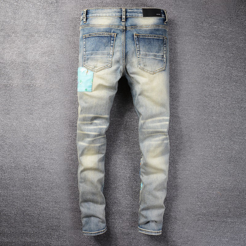 Amiri Trousers New US Amiri Leisure Washed-out Splash Ink Painted Slim Jeans Men