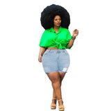 Women Plus Size Denim Shorts High Waist Hip Lift Ripped Denim Pants