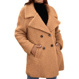 Women Sherpa Jacket Autumn and Winter Double Breasted Lamb Furry Coat Loose Lapels Plush Trench Coat