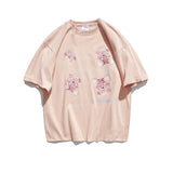 Summer Cartoon Bear Printed round Neck Men's and Women's Loose Short-Sleeved T-shirt Couple Wear