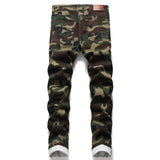 J Shaped Jeans Men's Jeans Slim Straight Camouflage Motorcycle plus Size