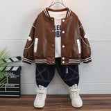Toddler Boys Jackets Children Boys' Coat Autumn PU Leather Baseball Uniform