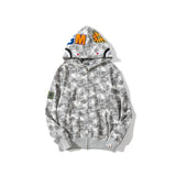 Shark Print Hoodie Spring and Autumn Shark Head Embroidery Digital Pixels Camouflage Hooded Sweater Terry Coat