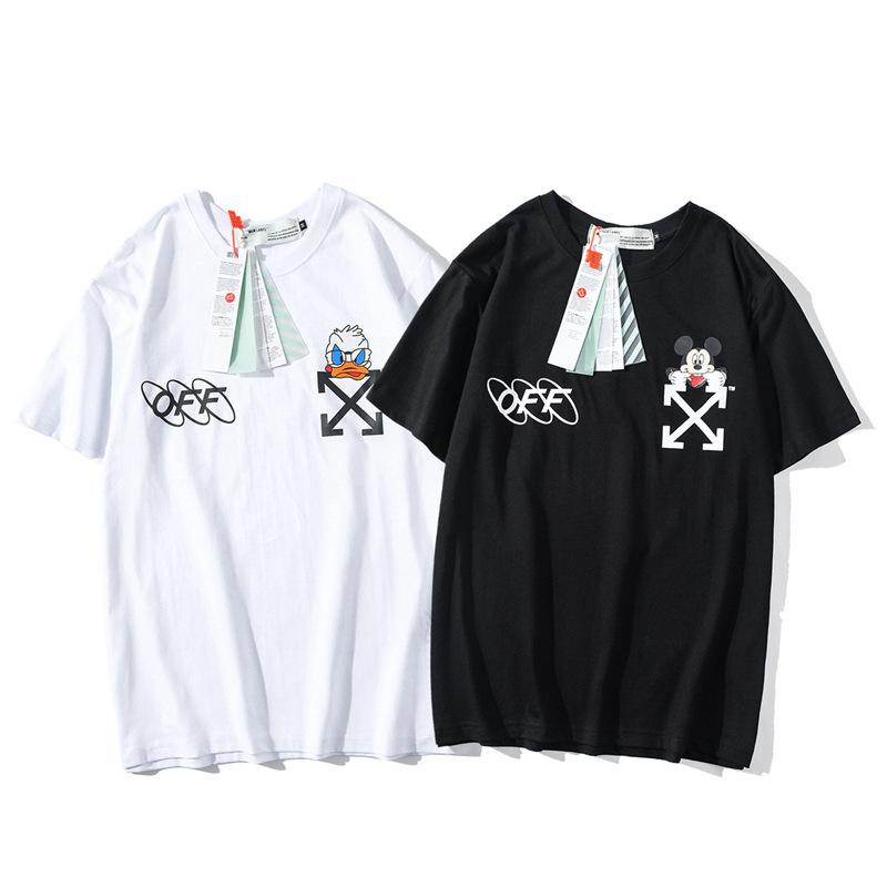 Off White Mickey Mouse Short Sleeve T shirt Cartoon Printed round Neck  Tshirt
