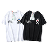 Off White Mickey Mouse Short Sleeve T shirt Cartoon Printed round Neck  Tshirt