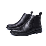 Indo Western Shoes Heavy Industry Woven Surface High-Top Men's Shoes Elastic Sleeve Chelsea Boots