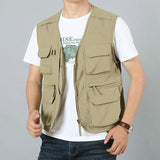 Men Utility Vest Work Zipper Tactical Work Vest Slim Pocket Jacket Thin Men's Business Shirt Multi-Pocket Outdoor Vest